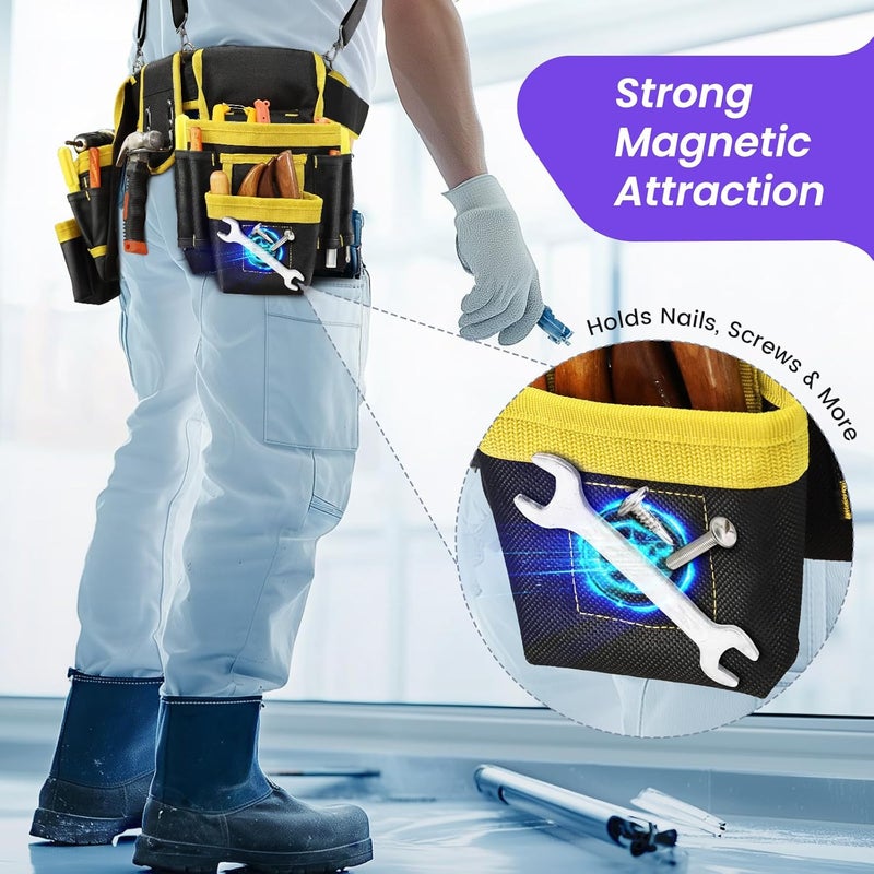 TEKCHIC Tool Belt, Professional Tool Belts for Men, Magnetic Tool Pouch With Suspenders, Heavy Duty Detachable Adjustable Utility Belt Work Bags for Electrician, Carpenter (Black and Yellow, 32''-66'') - Image 5